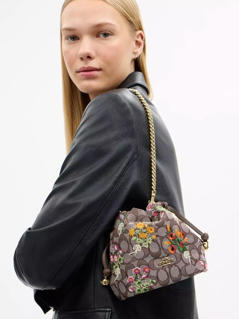 COACH CDZ94 Faye Mini Drawstring Bag Signature Jacquard Floral Embroidery NWT - Picture 3 of 16